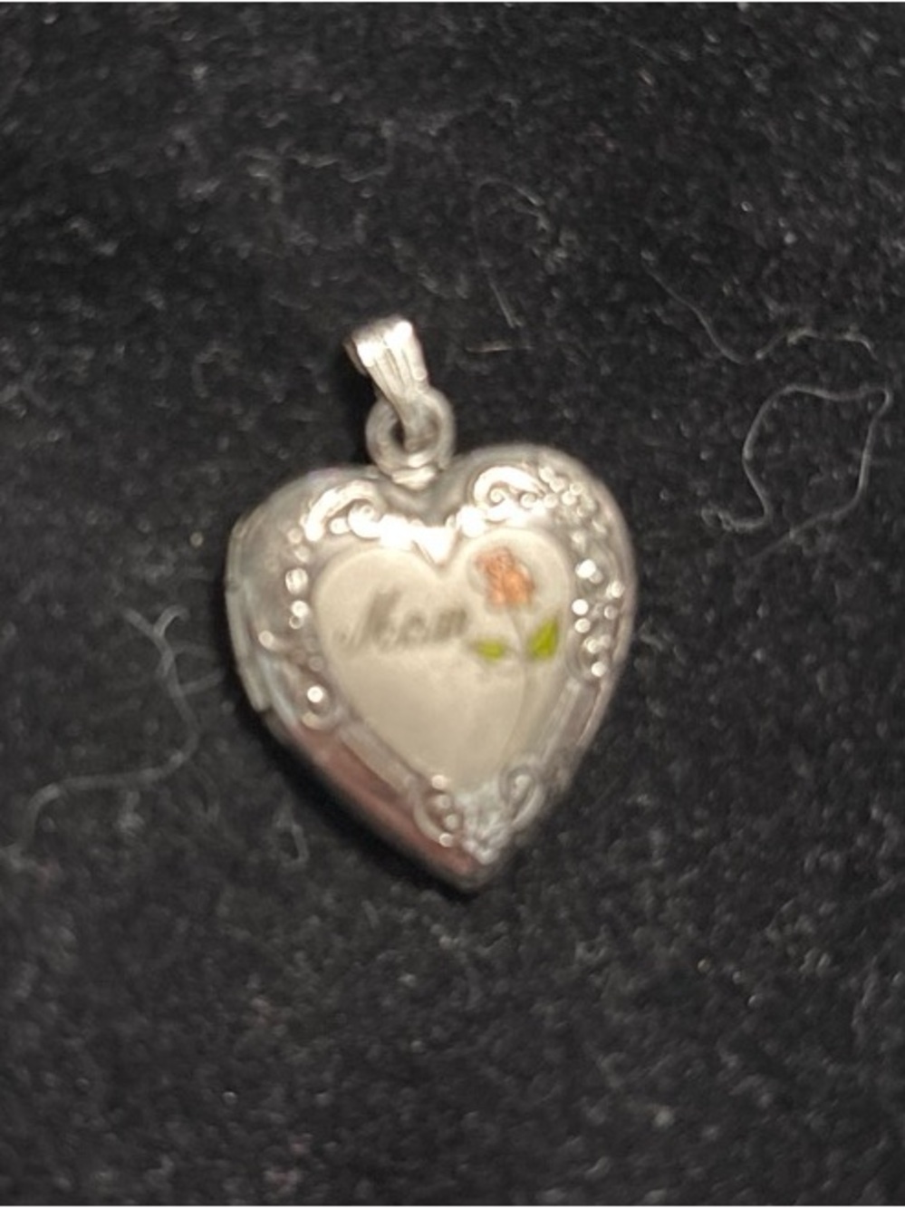 Vintage 925 Sterling Silver Mom Heart Rose Locket Pendant